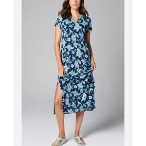 J Jill size 3X Dark Ocean Retro Jacobean Split Neck Floral Maxi Dress MSRP $118